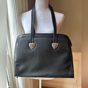 Coldwater Creek Black Laptop Bag with Silver Metal Heart Accents